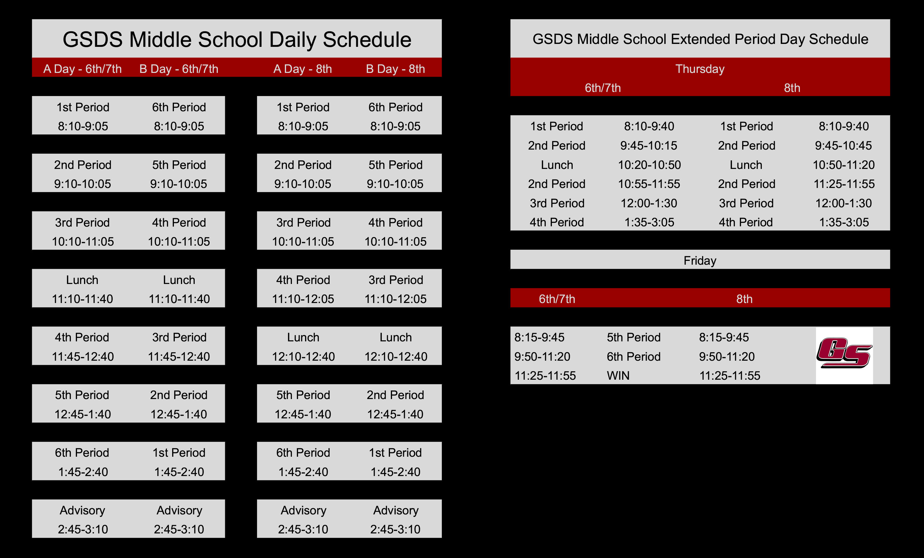 Middle School Bell Schedule