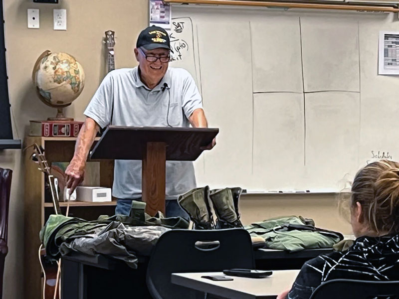 Retired Lt. Richard Lowder talks about his experiences serving in Vietnam with Gray Stone Day School students