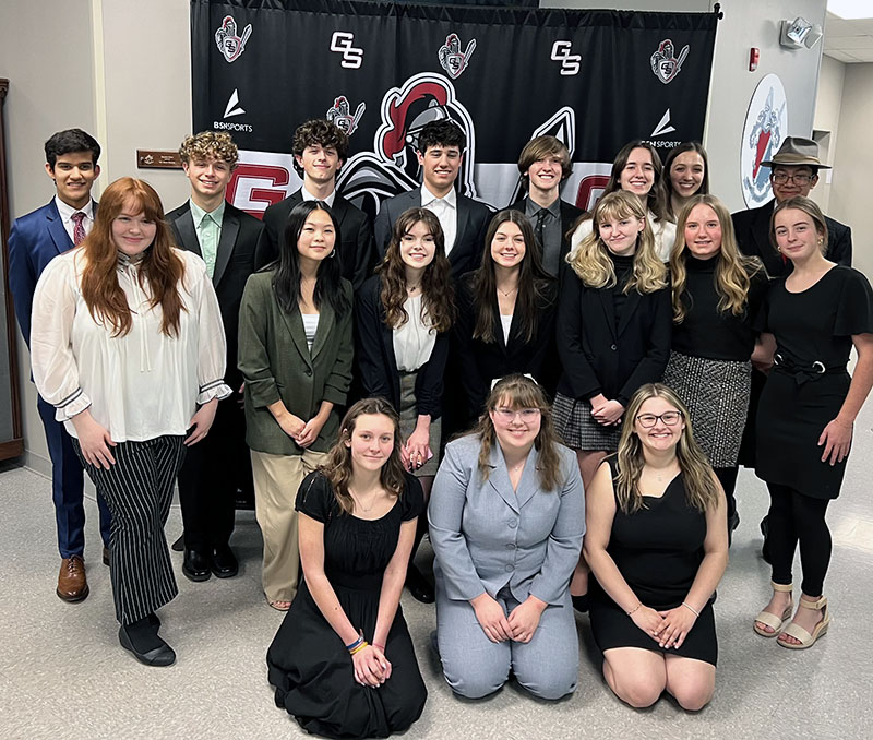 First row, L-R: Wrigley Petrea, Makayla Cauble, Kinley Burleson. Second row, L-R: Polly Nantz, Madison Vang, Paisley Rocco, Sophie Martinez, Brinley Goodman, Jillian Towns and Lindsey-Claire Stirewalt. Third row, L-R: Rohan Joseph, Teddy Morton, Mark Morton, Nathan Marcoccia, Bladen Goodman, Amelia Barney, Addison McGuire, and Albert Saysombath.